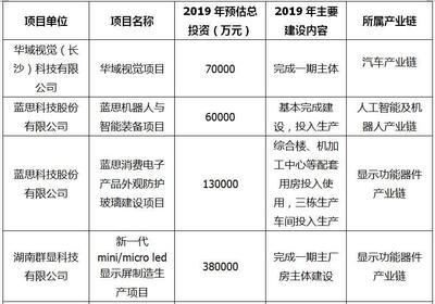 浏阳10项目入选长沙重点产业名单 显示器件领域预估投资超116亿